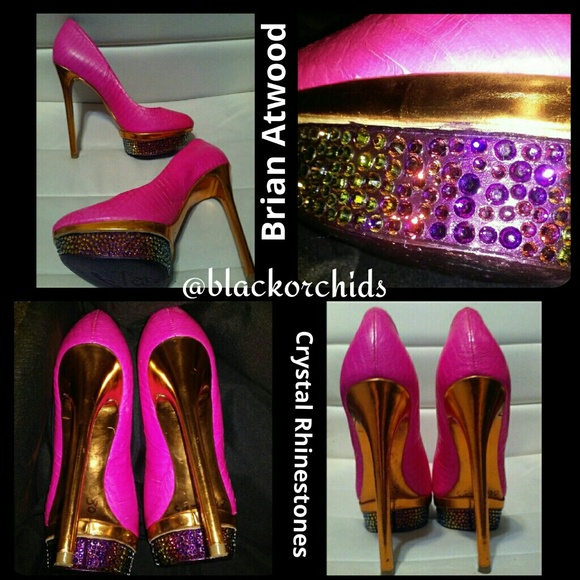 BRIAN ATWOOD 6.5 HOT PINK CRYSTAL SPARKLY VOLCANO RHINESTONE HEELS DIY strassed - Picture 5 of 16